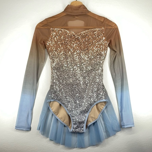 Weissman Ombré Tan Nude Blue Sequins Dress Leotard Dance You Are the Reason NEW - Picture 2 of 12